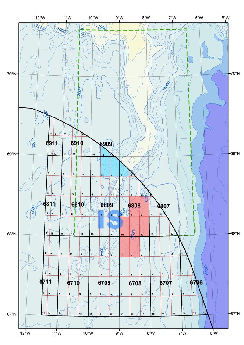 Blue: Valiant Petroleum ehf. and Kolvetni ehf. Red: Faroe Petroleum Norge AS, Branch in Iceland and Iceland Petroleum ehf.