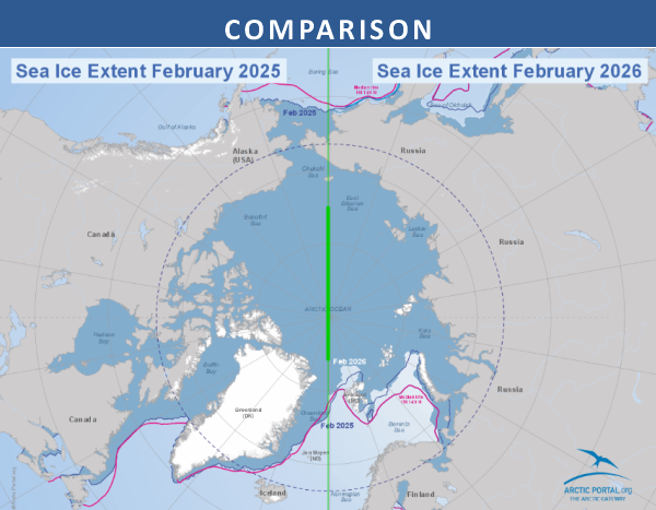 Sea Ice Comparison February 2025 and 2026